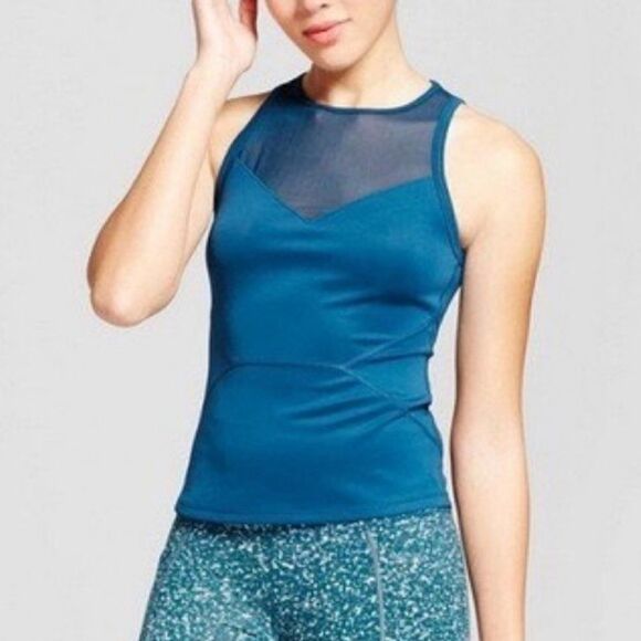 JoyLab Women's Blue Workout Tank Top with Mesh - Picture 1 of 12
